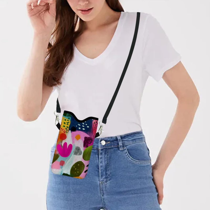 otilil Neoprene Cell Phone Sleeve Pouch Case Bag with Crossbody Strap Neck Lanyard for Women 7.1 X 3.9 in Colorful Floral - Image 5